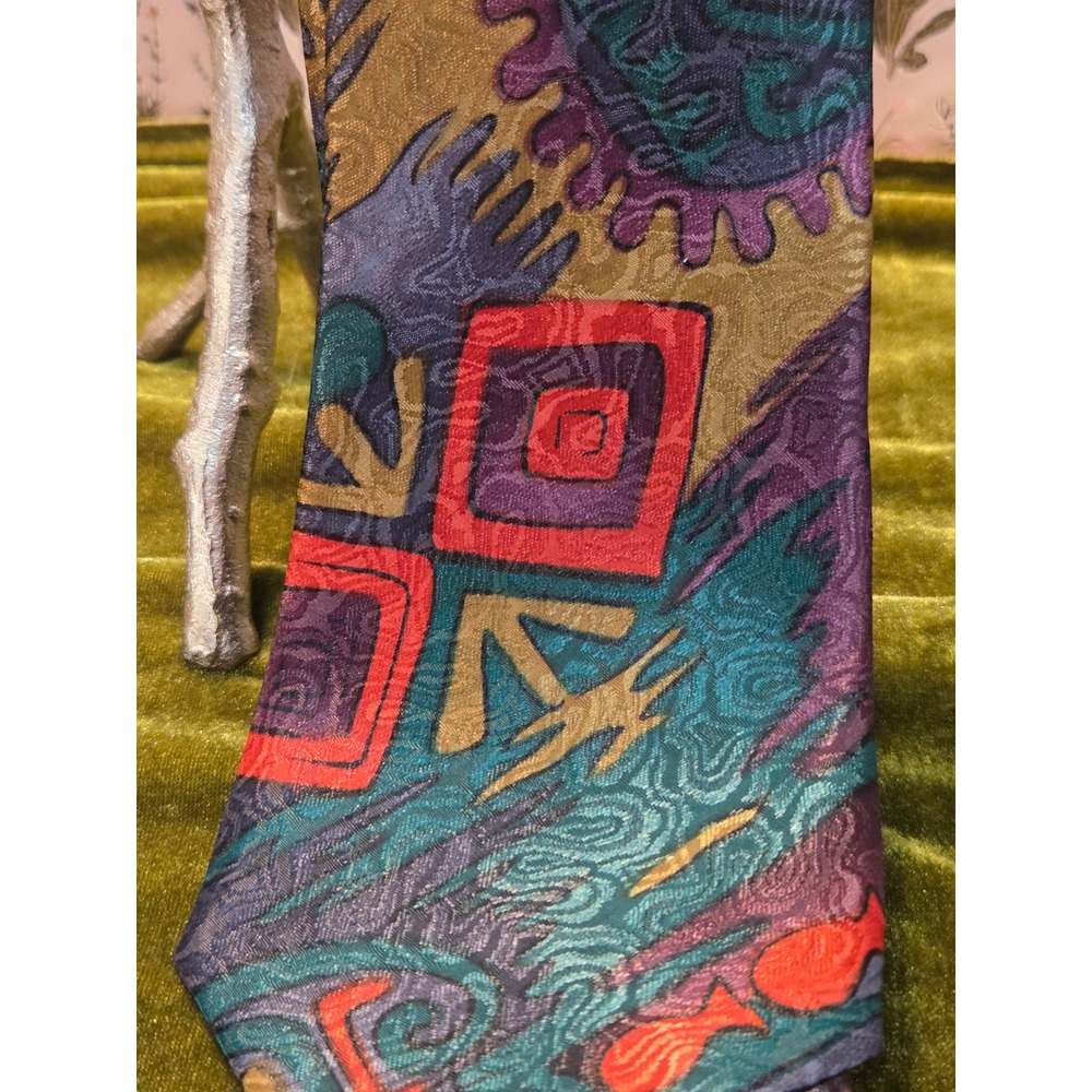 😎Dino Cellian Abstract Geometric Silk‎ Blend Vintage Necktie and Pocket Square - Picture 2 of 9